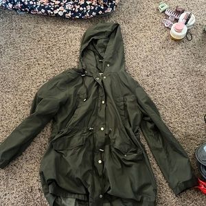 Green rain jacket